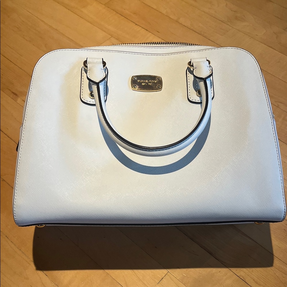 Michael Kors White Satchel with Gold-Tone Hardware